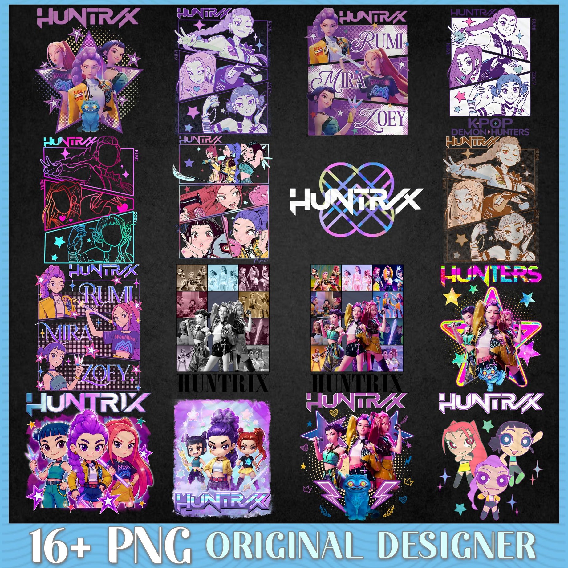 Huntrix Kpop Demon Hunters Bundle Png, Kpop Idol Group Bundle Png