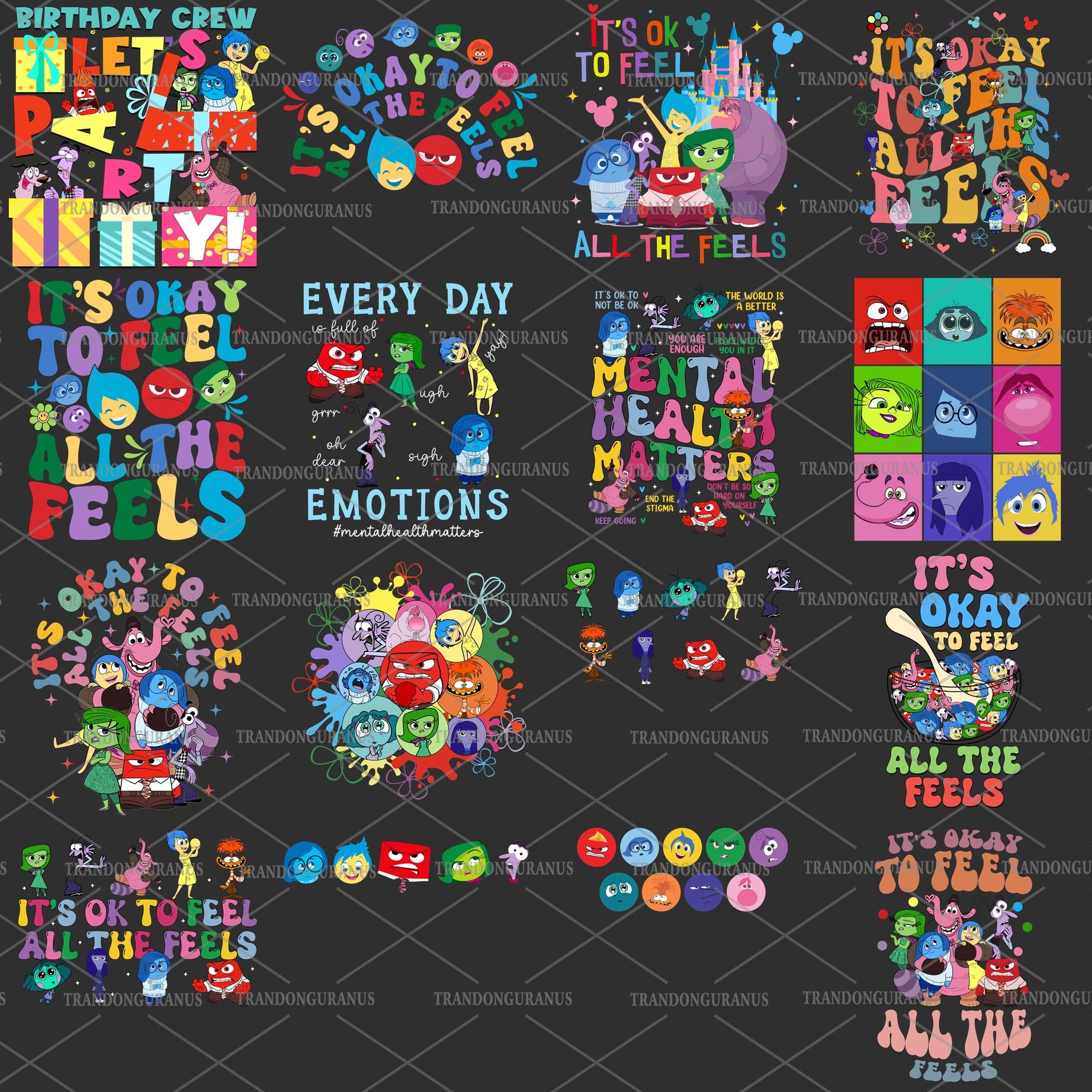 Characters Inside Out 2 design png bundle, instant digital download