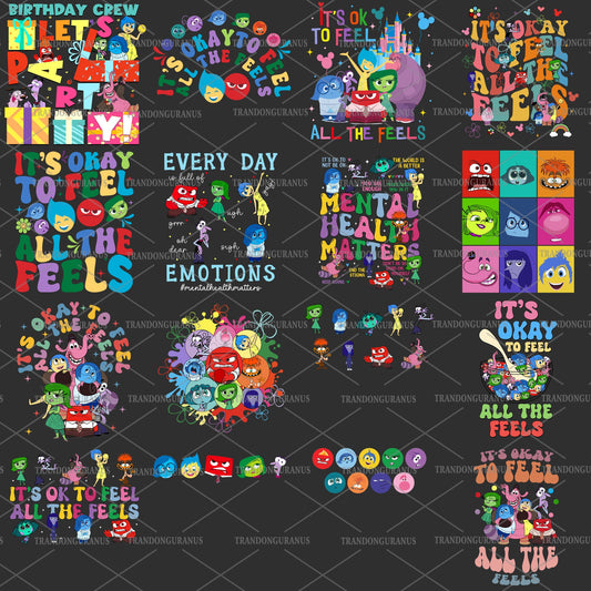 Characters Inside Out 2 design png bundle, instant digital download