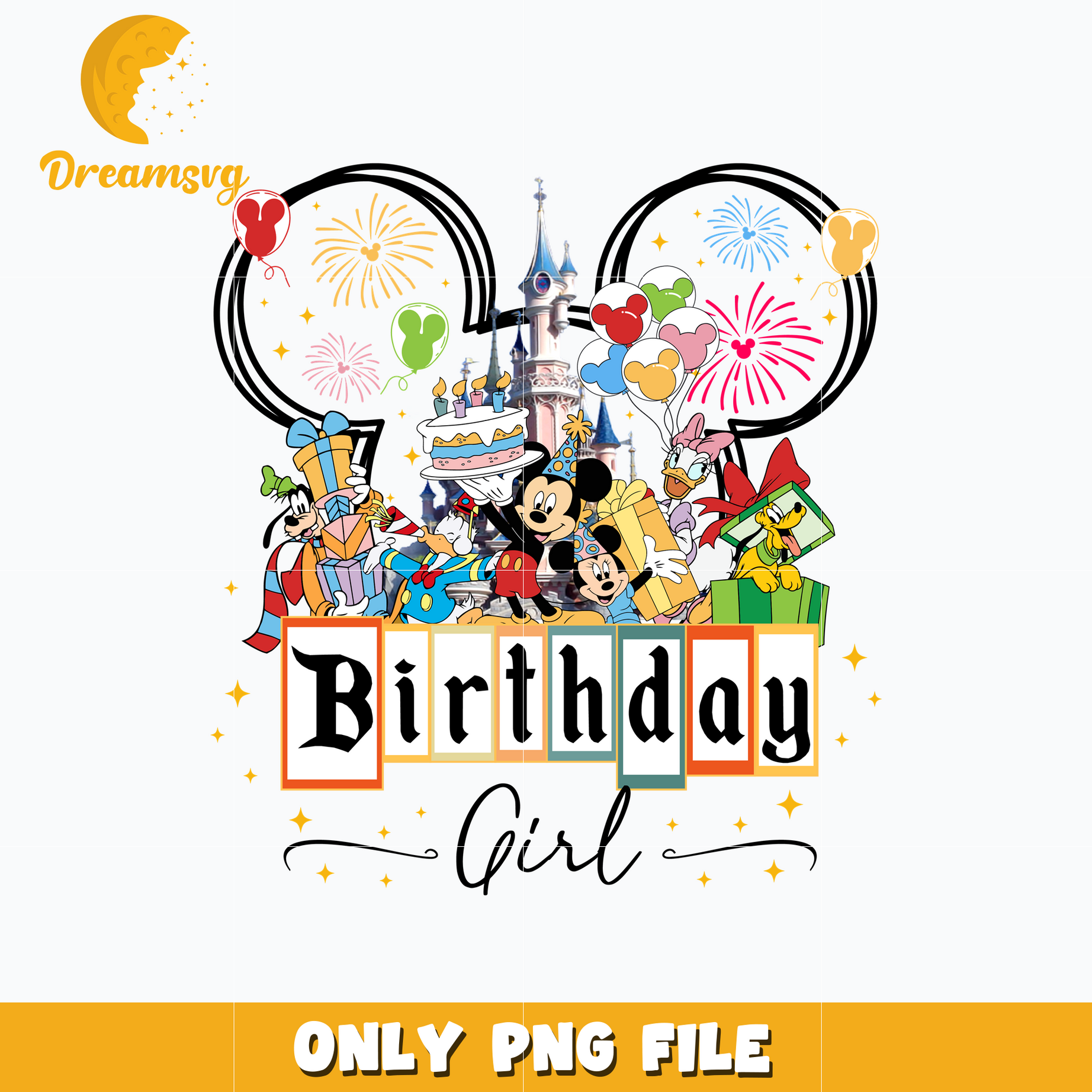 Mickey head castle birthday girl png