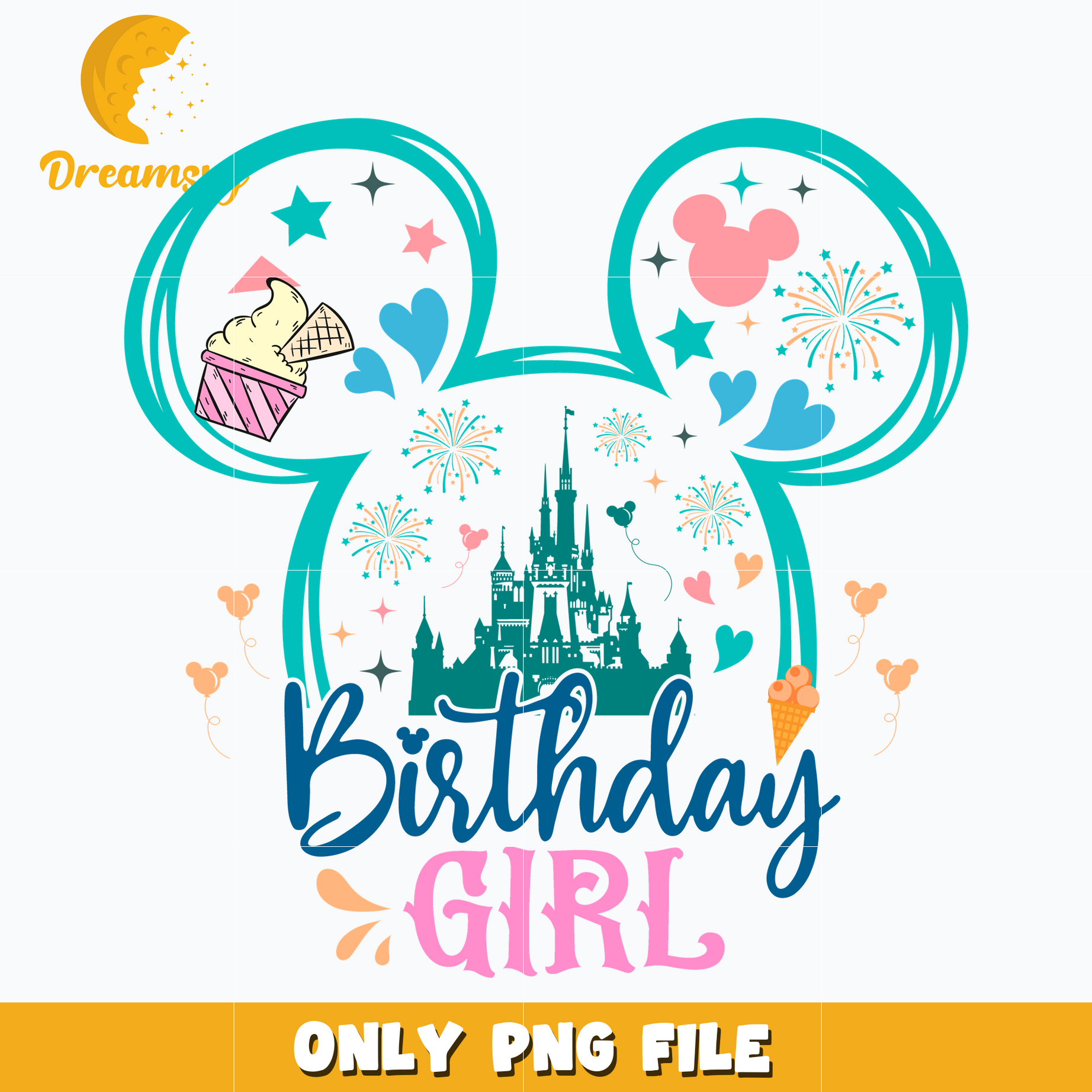 Mickey mouse head birthday girl png