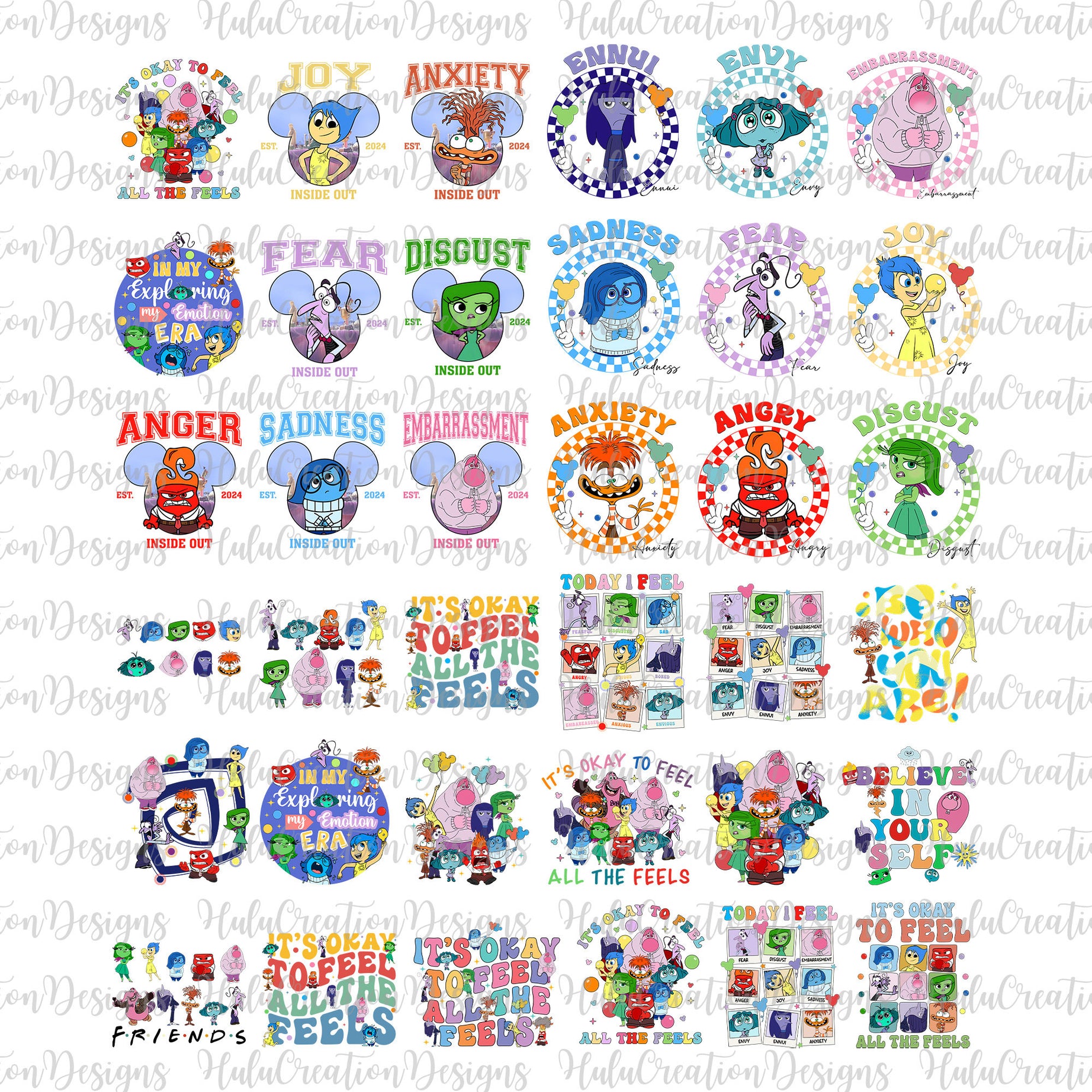 Inside out characters design Png bundle, cartoon png, instant digital download