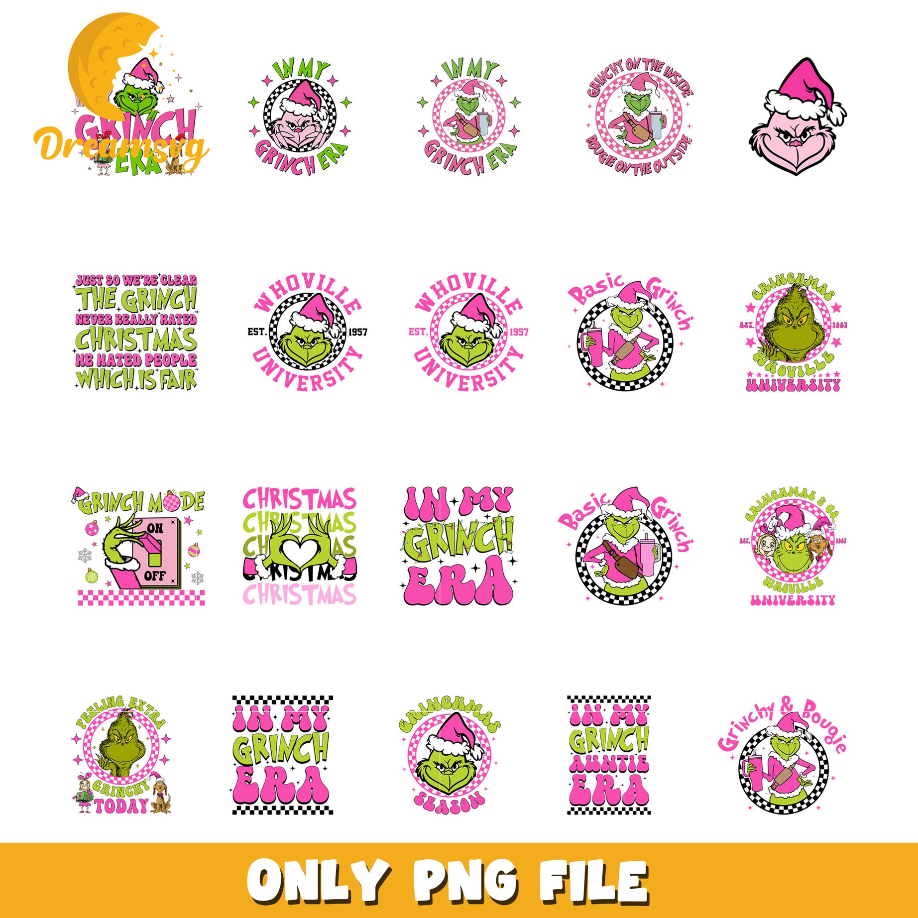 Whoville est 1957 christmas pink bundle png, grinch pink png