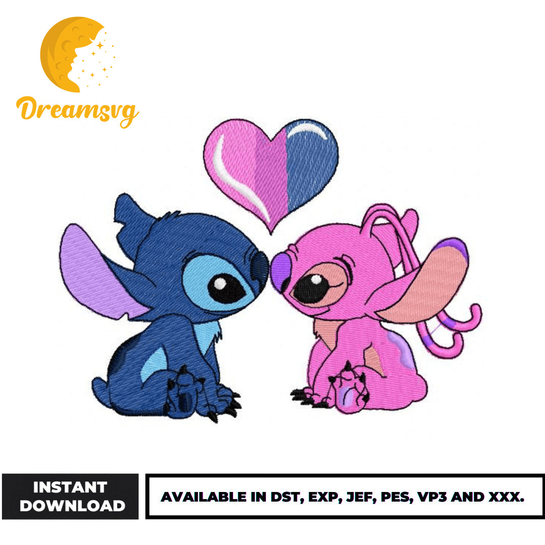 Stitch Angel couple embroidery design – DreamSVG Store