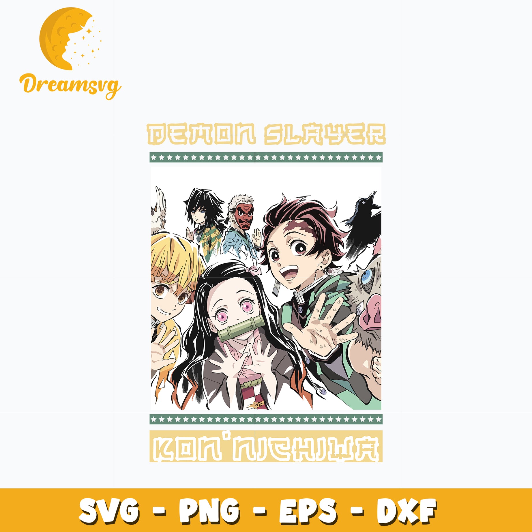 Demon slayer Konnichiwa Svg, Kimetsu no Yaiba Svg