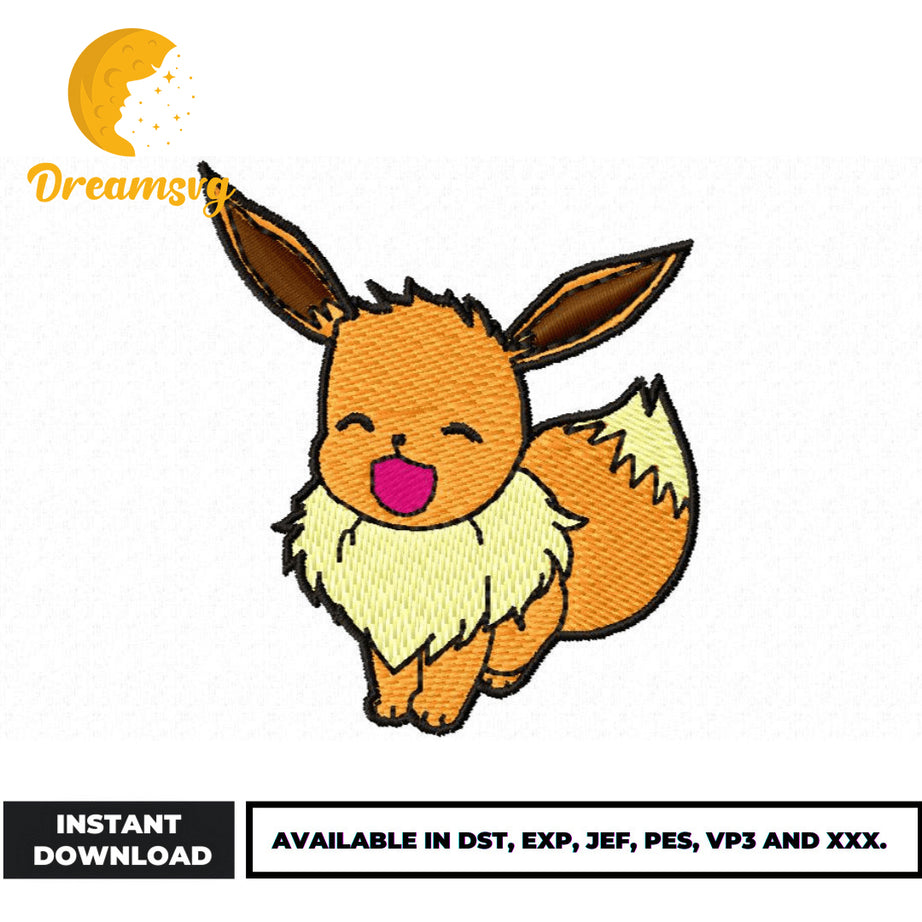 Eevee embroidery design, Pokemon embroidery