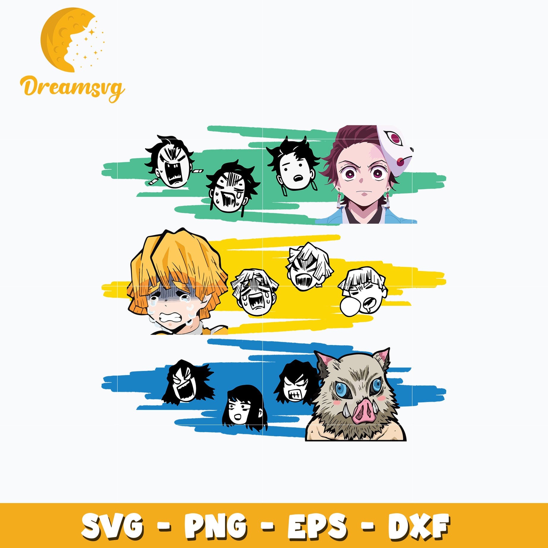 Demon slayer Tanjiro and Friends funny chibi Svg, Kimetsu no Yaiba Svg