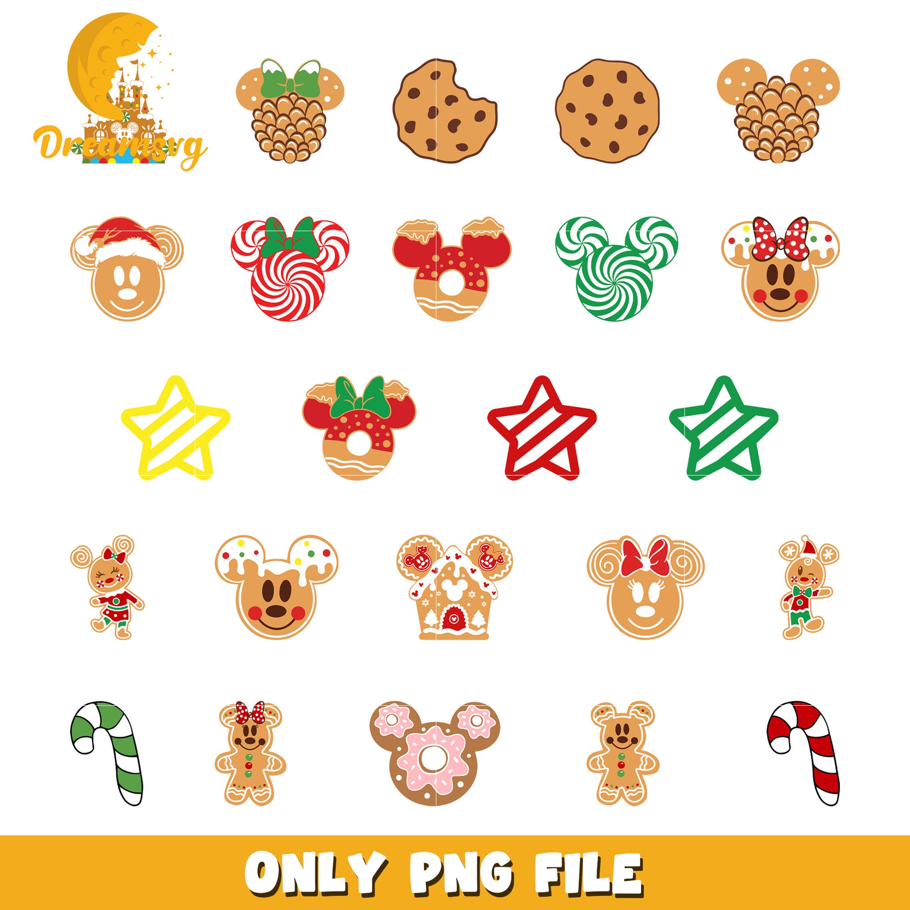 Mickey mouse head cookie christmas bundle png, gingerbread mickey​ png