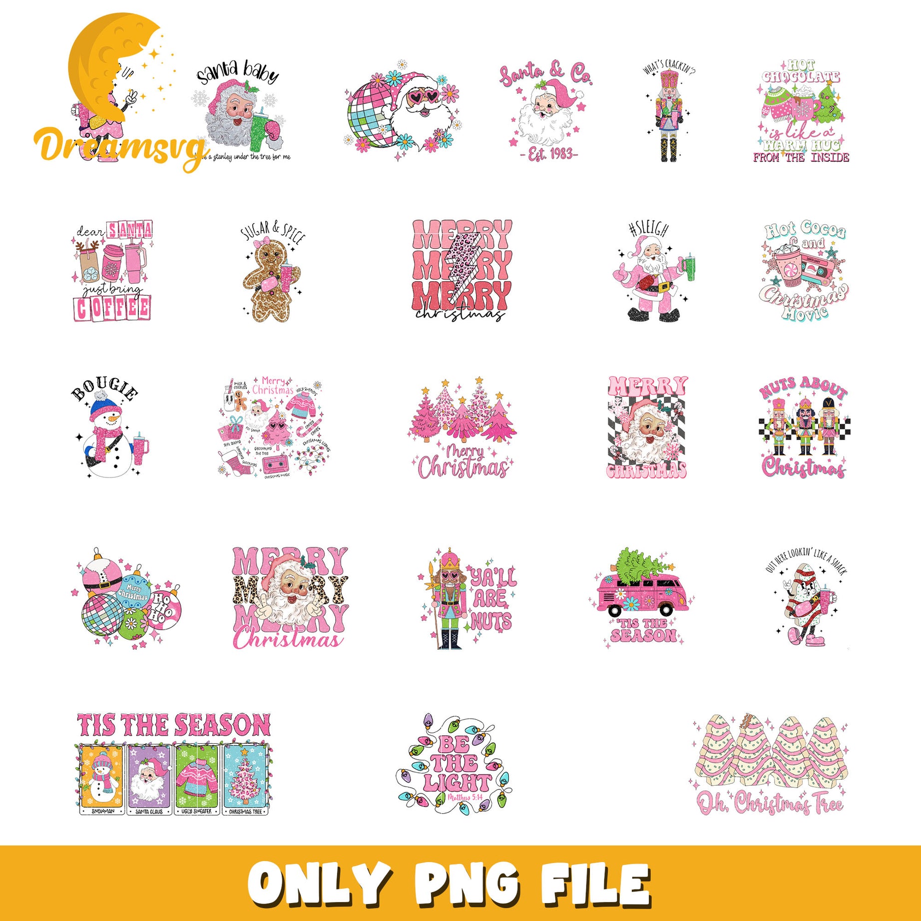 Merry christmas pink design bundle png, tis the season​ png