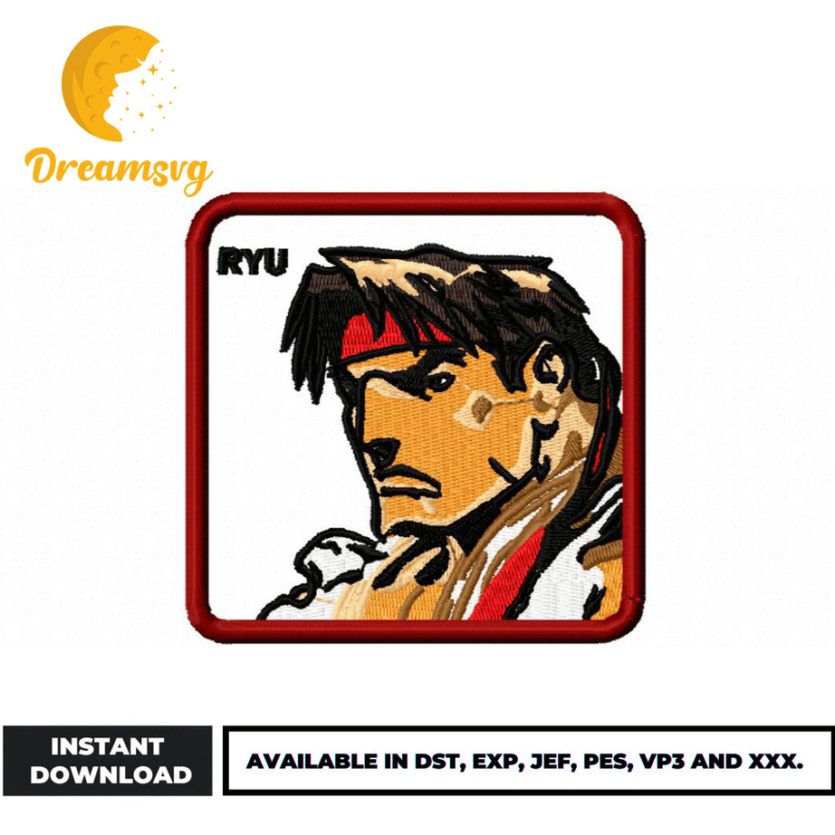 Ryu face embroidery design