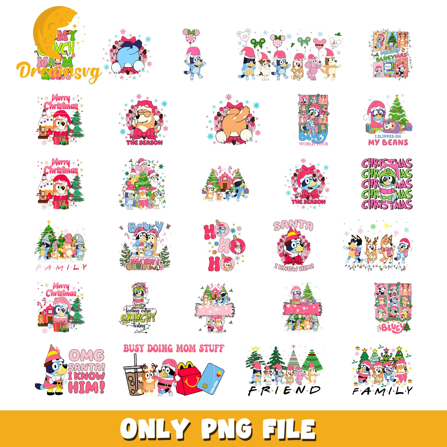 Bluey friends christmas bundle png, bluey christmas png​