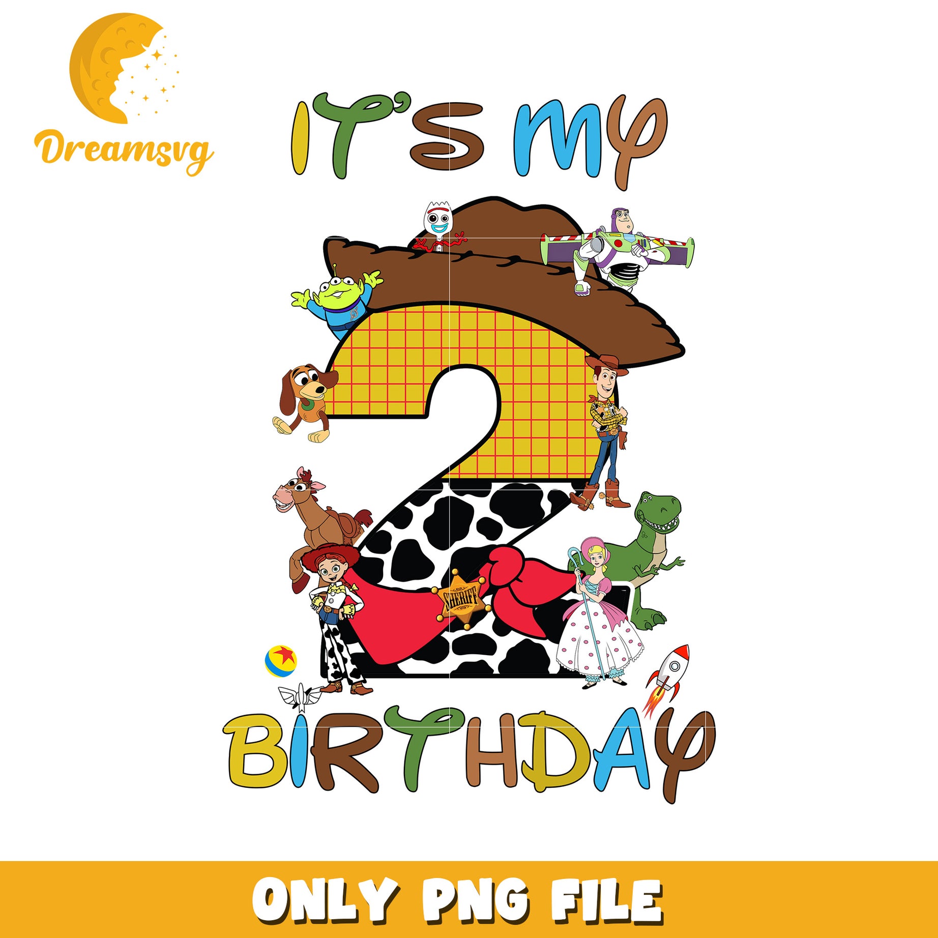 2nd Birthday Celebration PNG File with Fun Characters