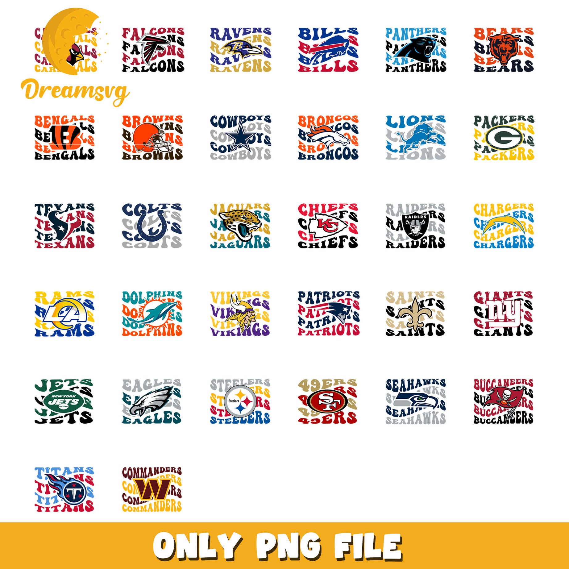 Nfl teams wave font bundle png, nfl font design png, nfl png