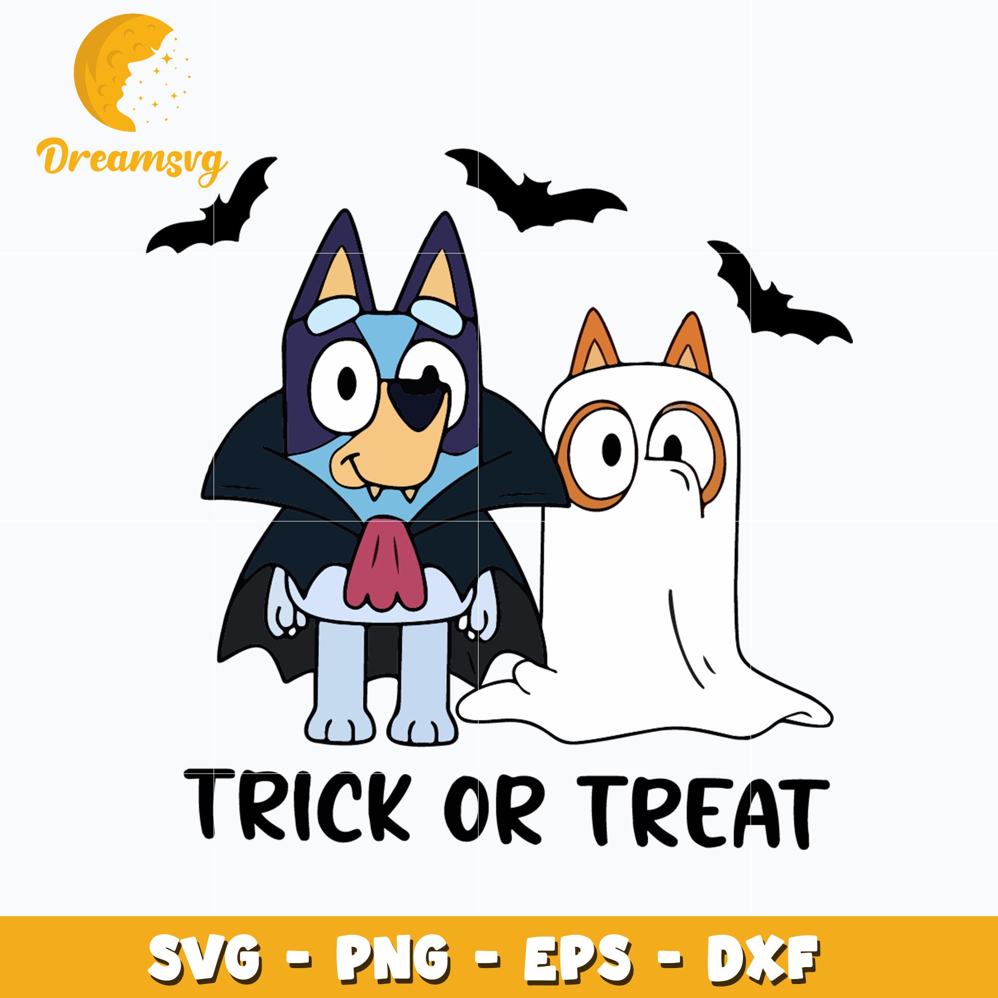 Bluey and Bingo Trick or Treat halloween svg, digital download