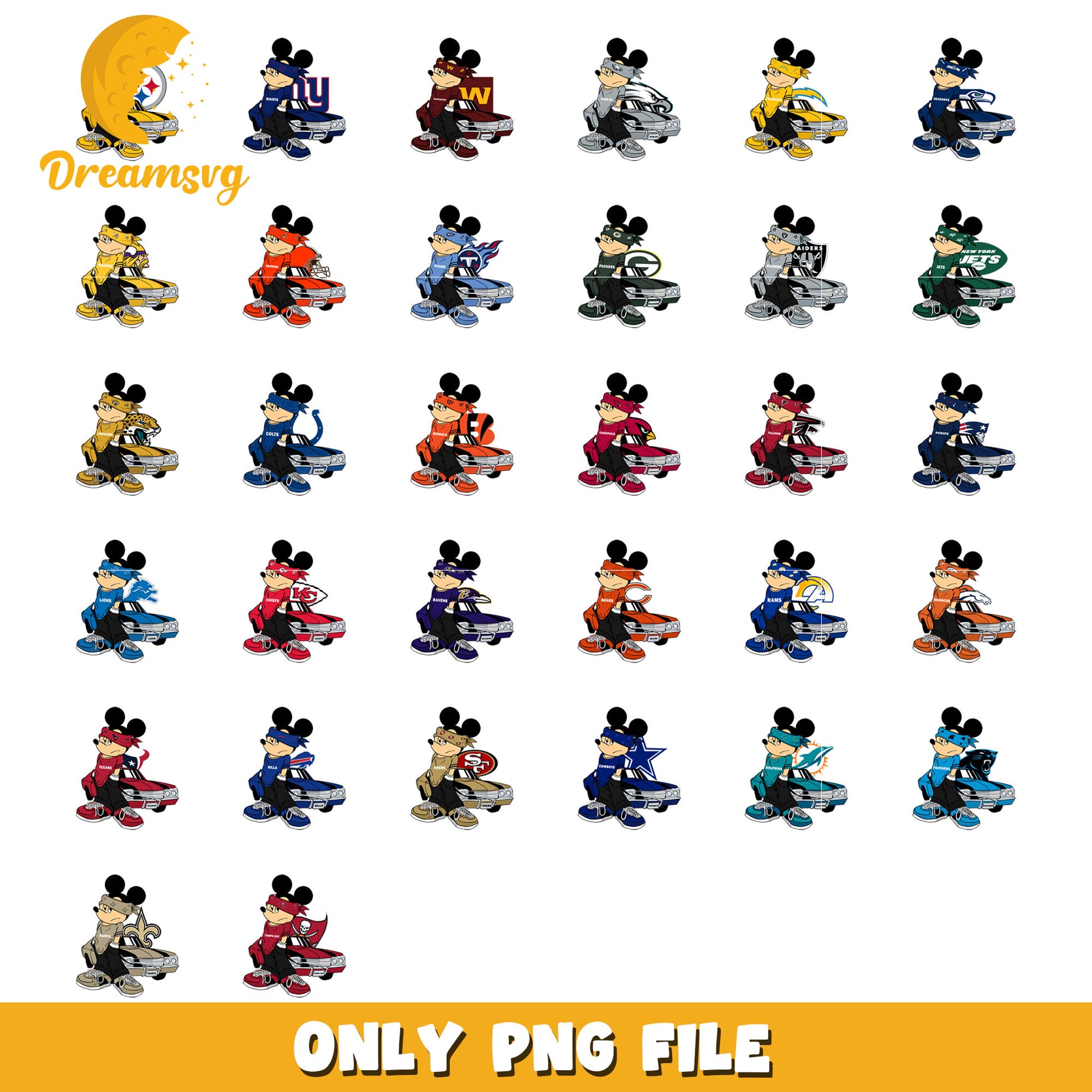 Nfl teams mickey and car bundle png, nfl teams png, nfl png