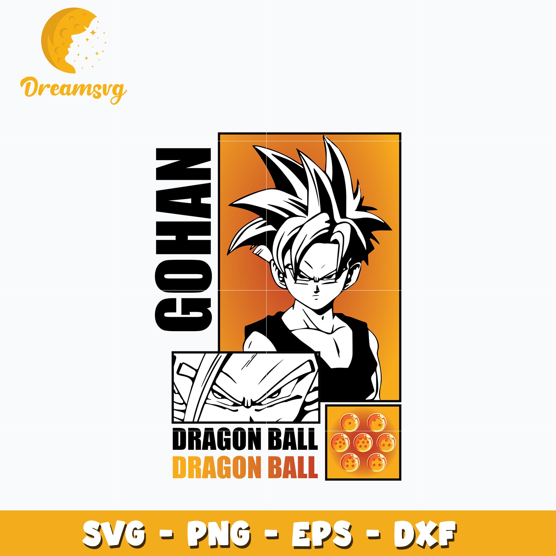 Gohan Black White Svg, Dragon ball Svg