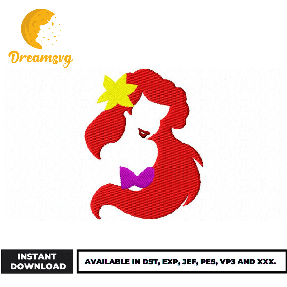 Ariel princess embroidery design