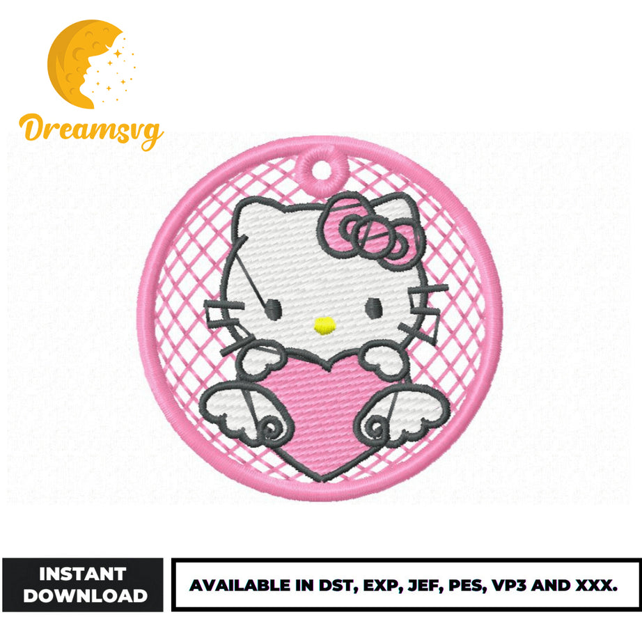 Hello kitty heart embroidery design