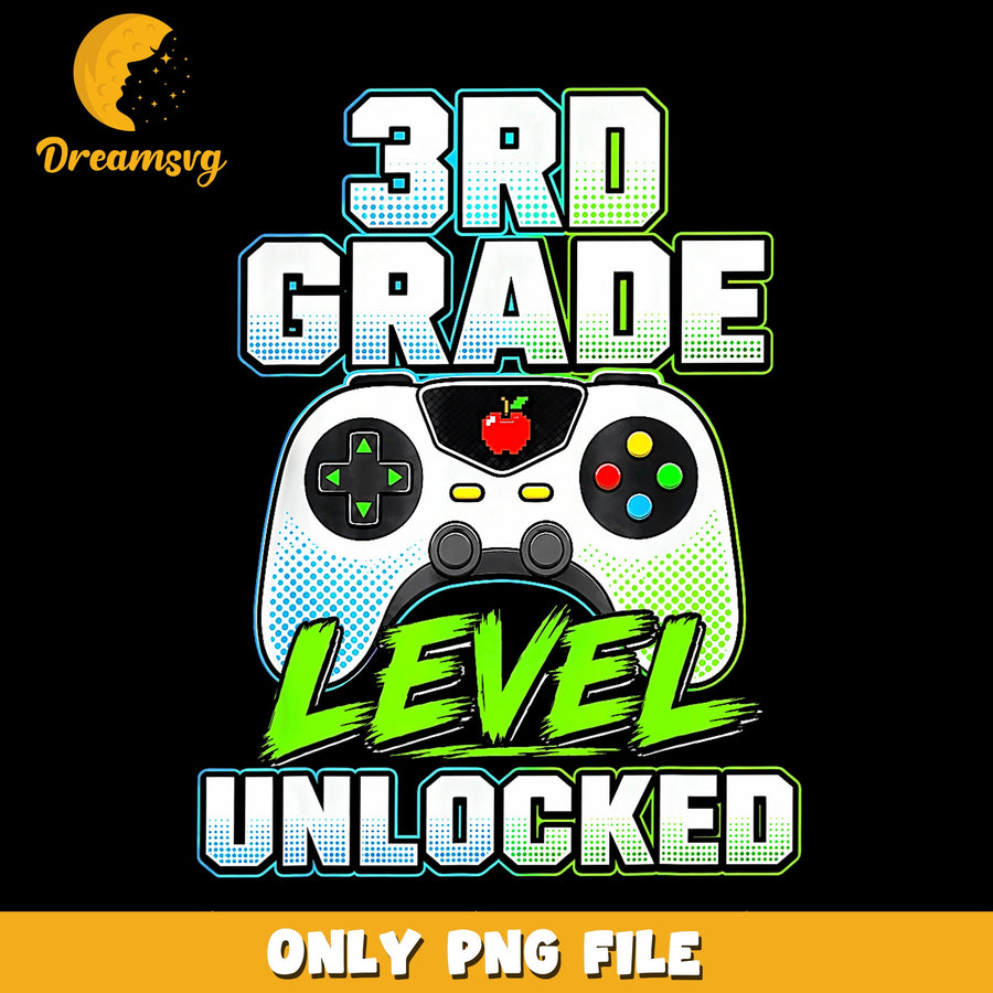 3rd Grade Level Unlocked Gamer PNG, Back To School, Kids PNG