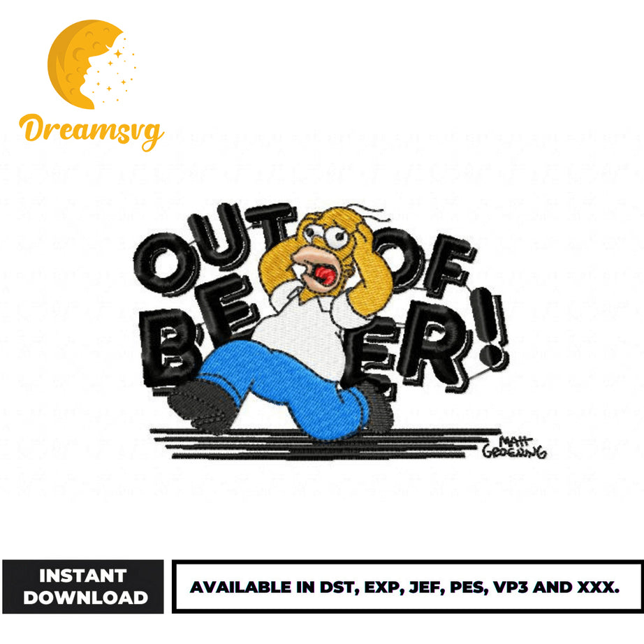 Out of beer Homer Simpson embroidery design