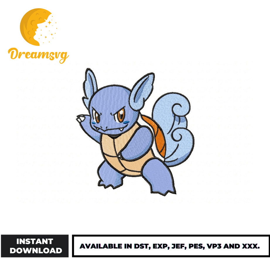 Wartortle embroidery design, Pokemon embroidery