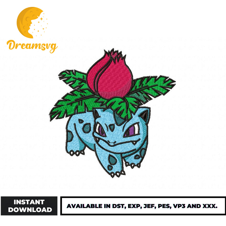 Ivysaur embroidery design, Pokemon embroidery