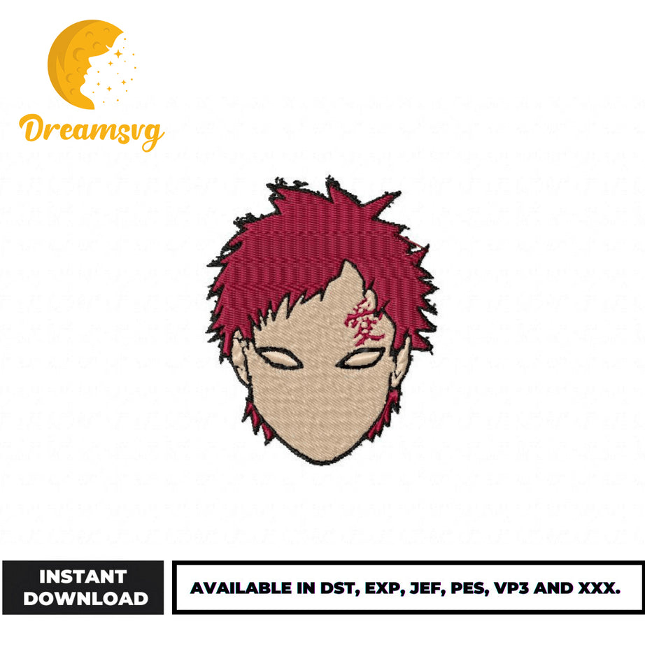 Gaara face embroidery design