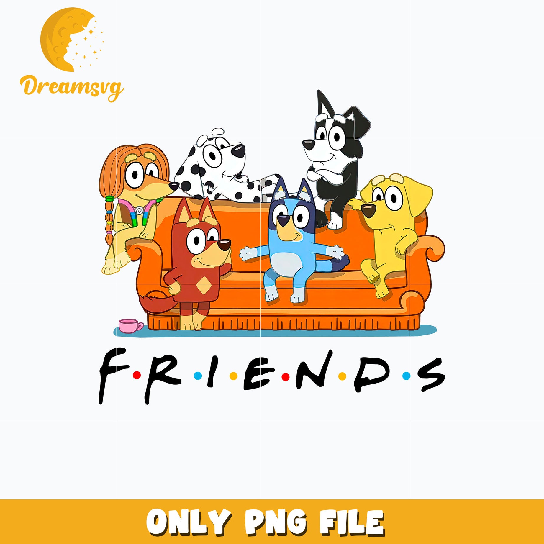 Bluey friends on sofa cartoon png