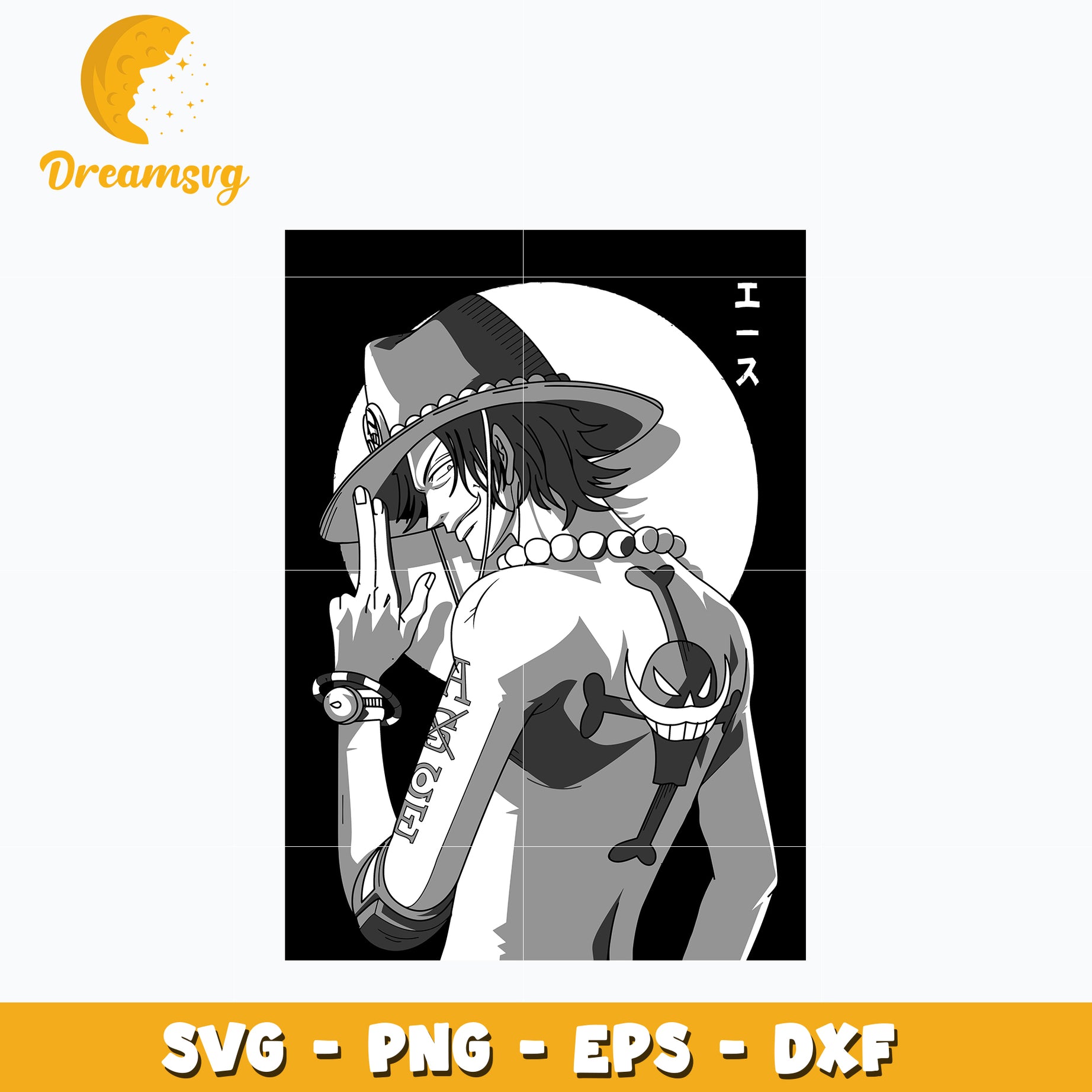 Portgas D. Ace black white Svg, Anime Svg, One piece Svg