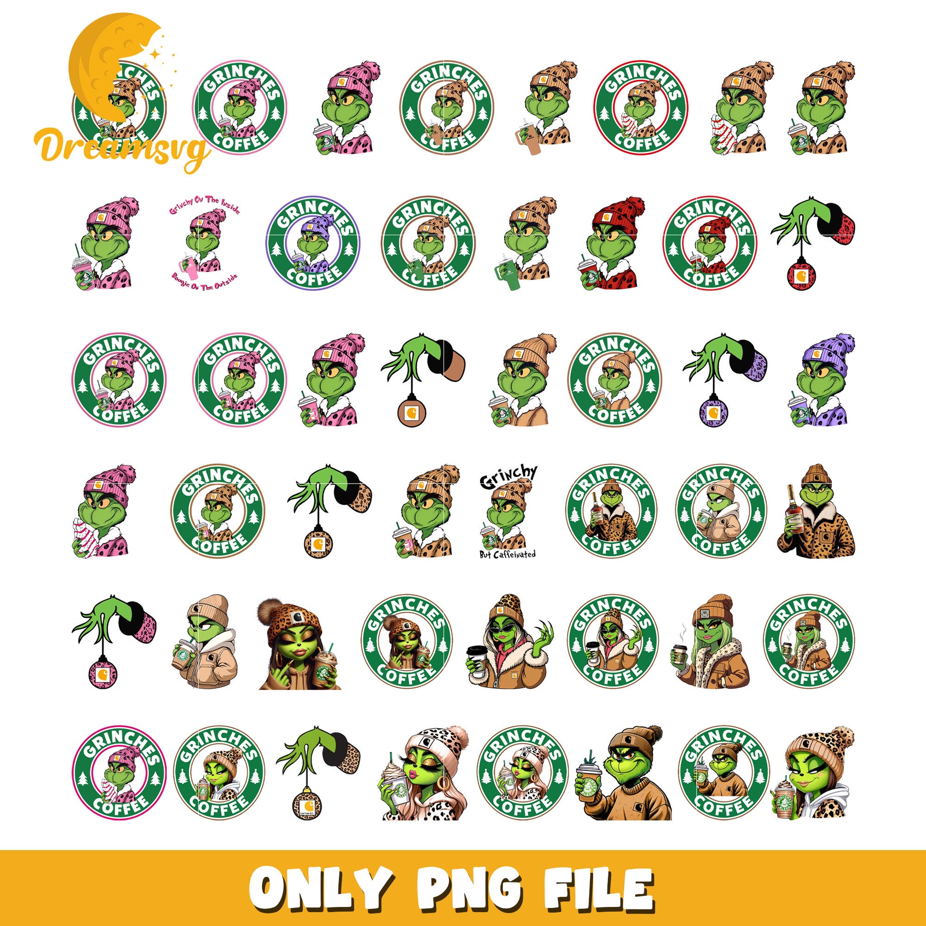 Grinches coffee logo design bundle png, the grinch coffee cups​ png