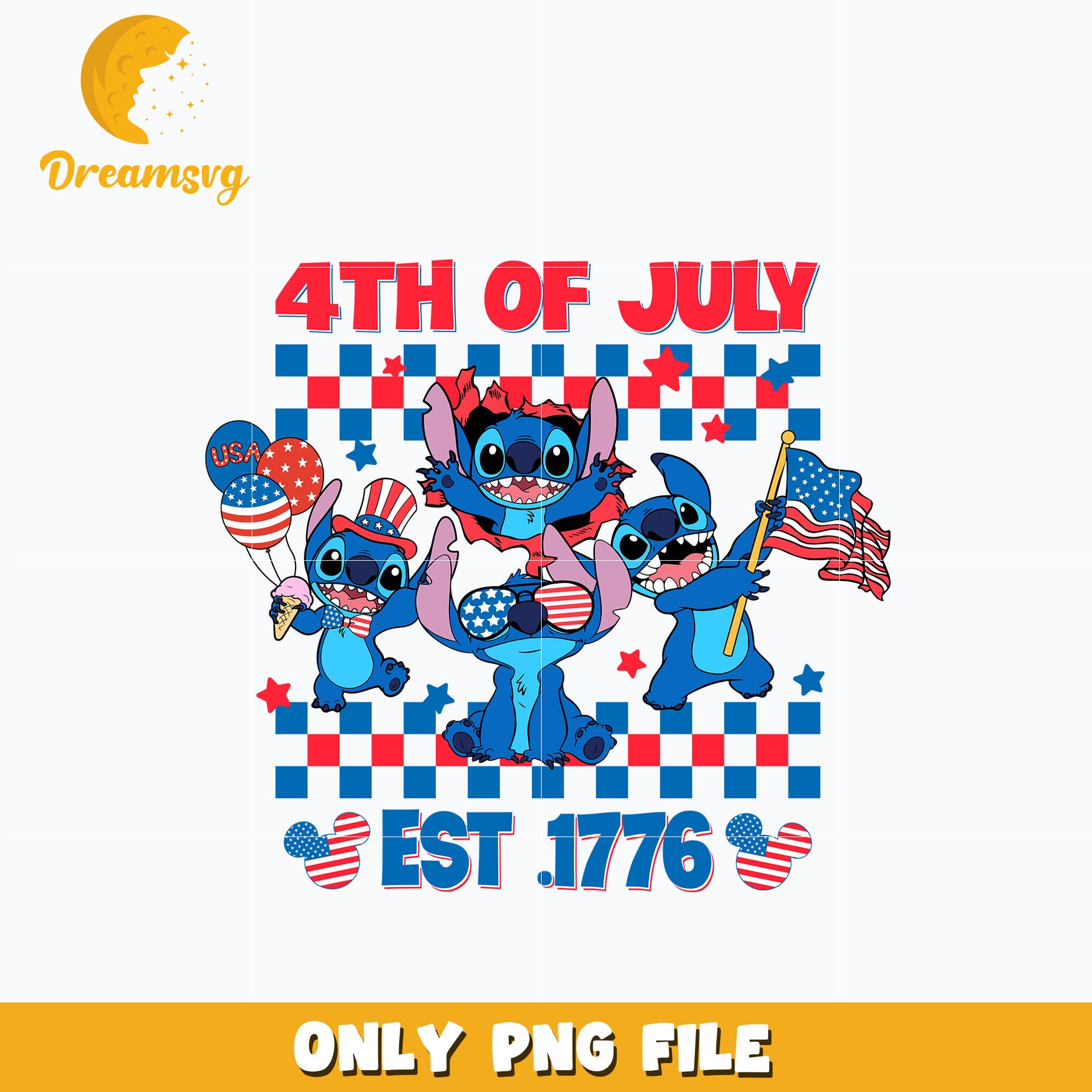 4th of july Stitch est 1776 png