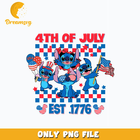 4th of july Stitch est 1776 png
