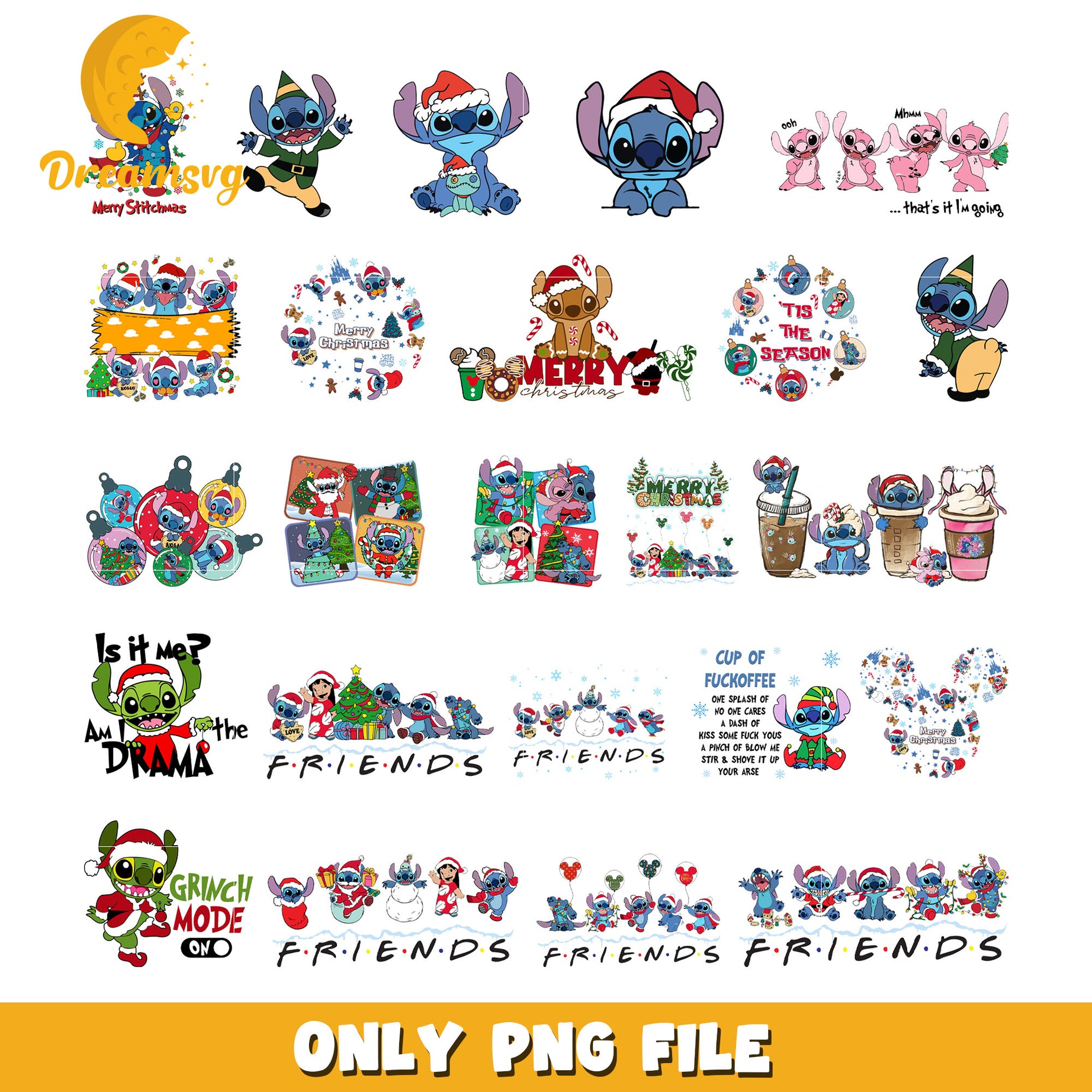 Disney stitch friends christmas bundle png, christmas stitch​ png