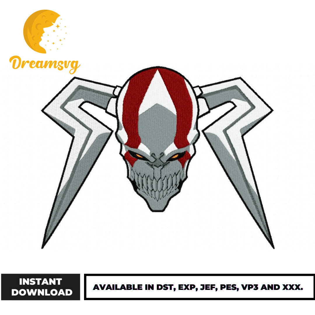 Ichigo skull mask embroidery design, Bleach embroidery