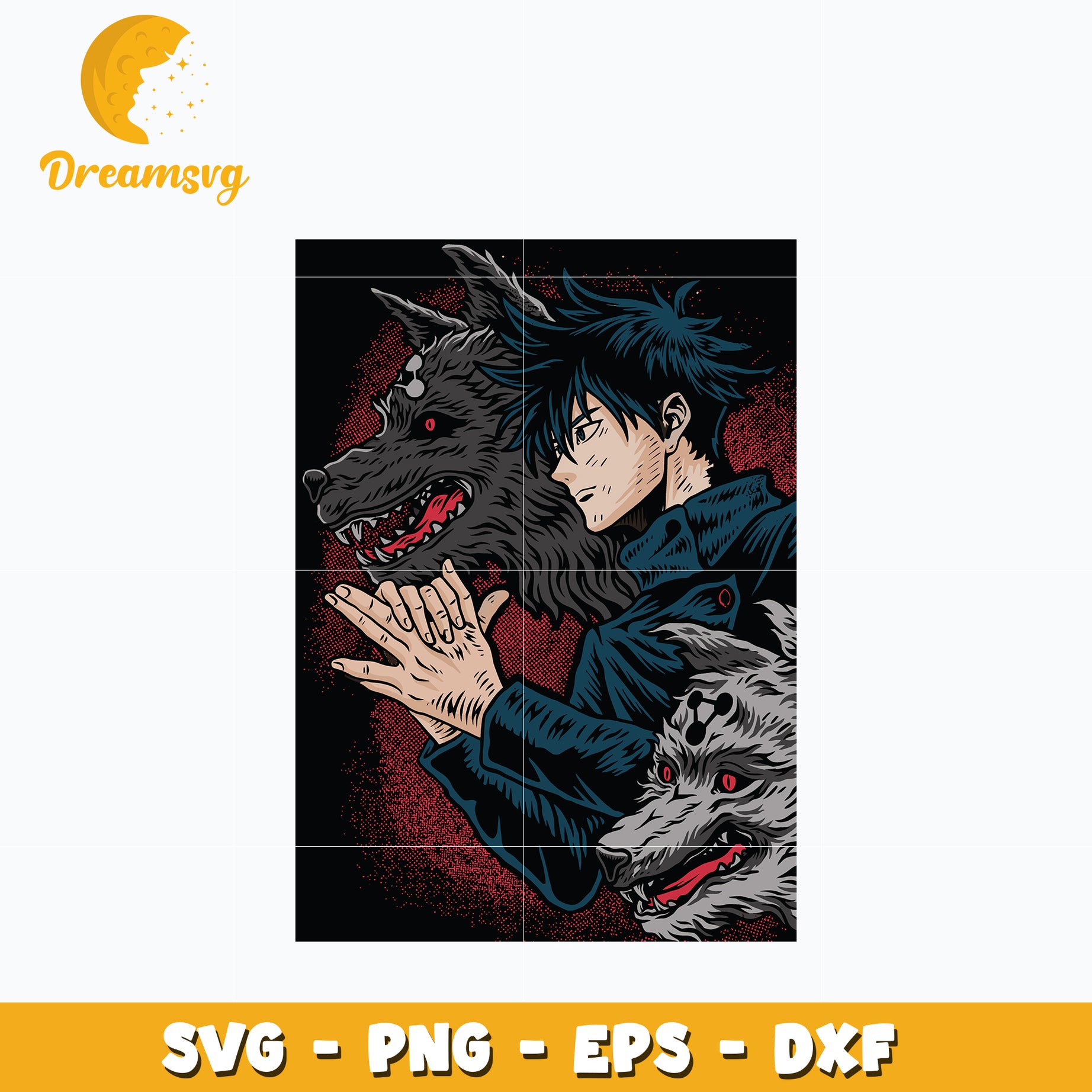 Megumi Fushiguro and wolf svg, anime svg, jujutsu kaisen svg