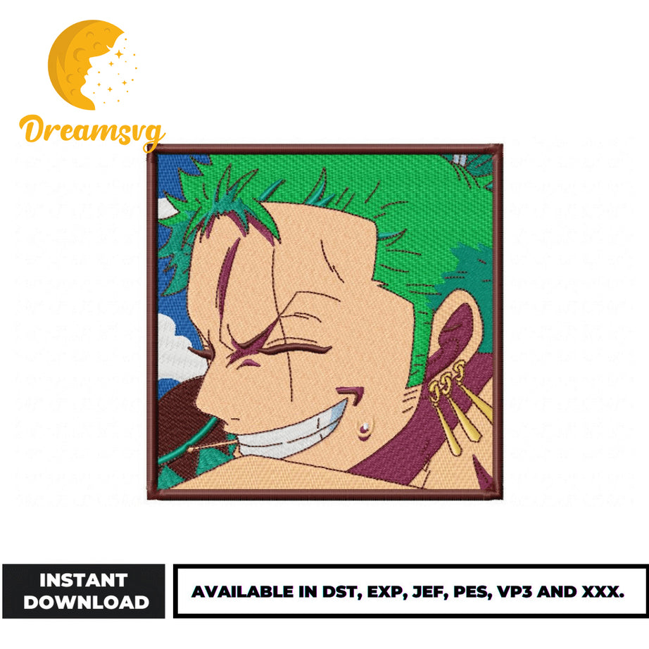 Roronoa Zoro smile embroidery design, one piece embroidery