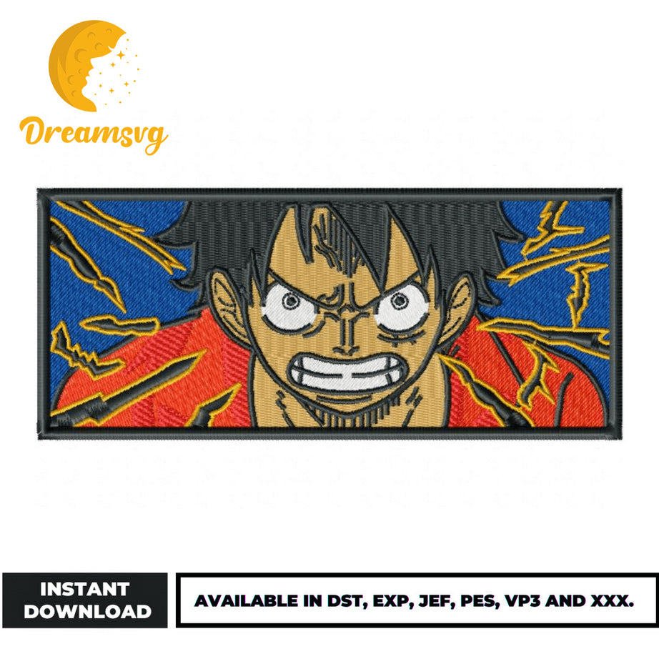 Luffy angry embroidery design