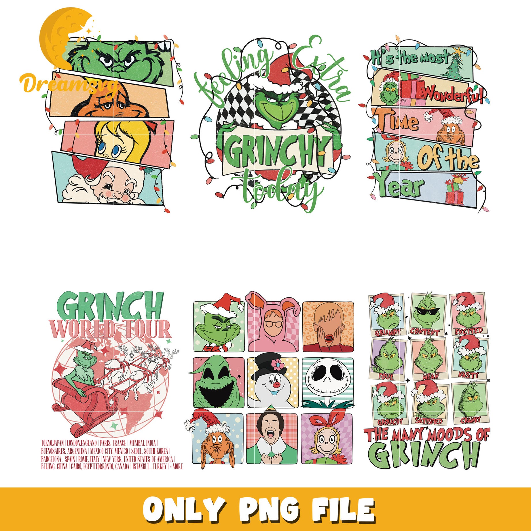 Grinch characters eyes design bundle png, grinch feelings​ png