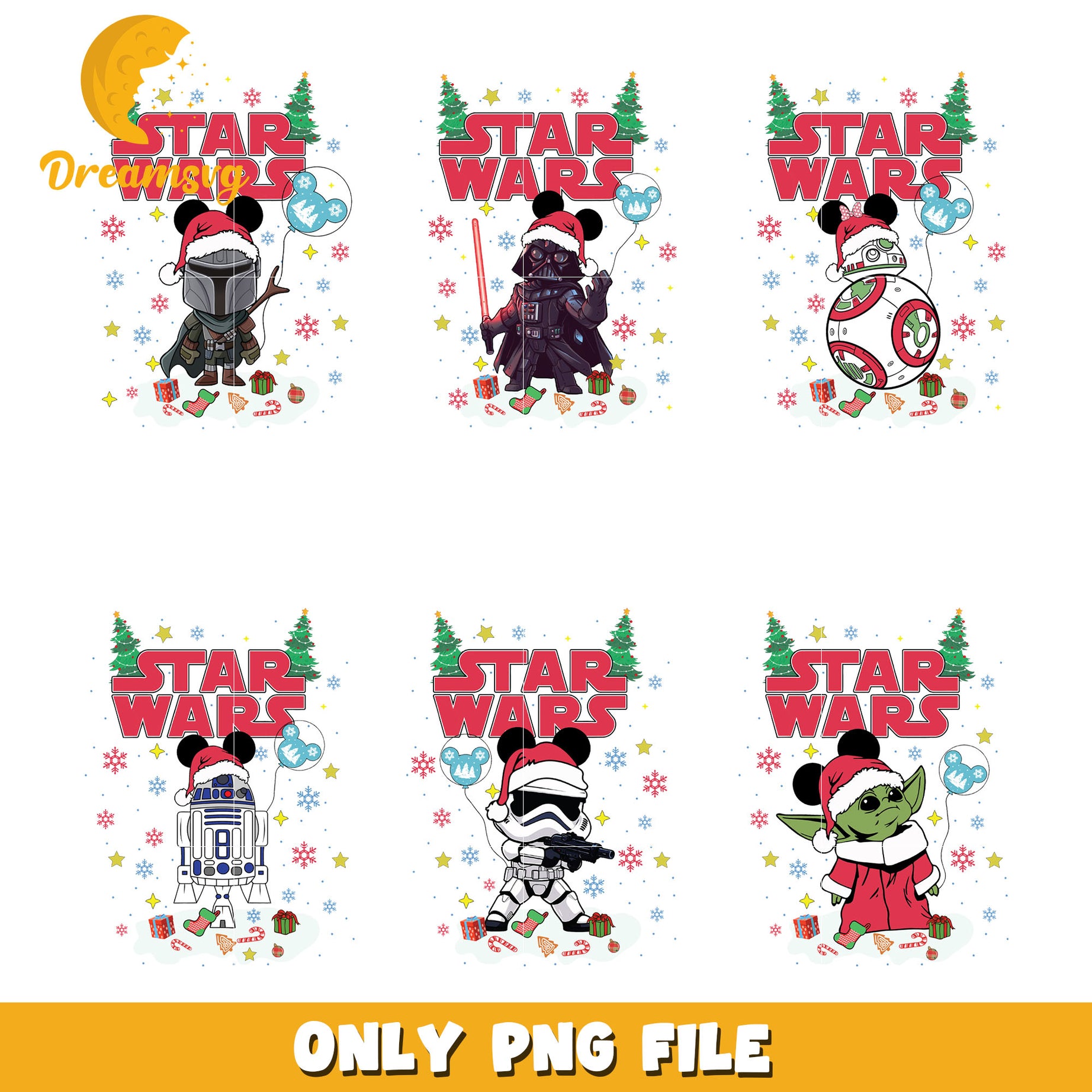 Star wars characters christmas snow bundle png, star wars christmas​ png