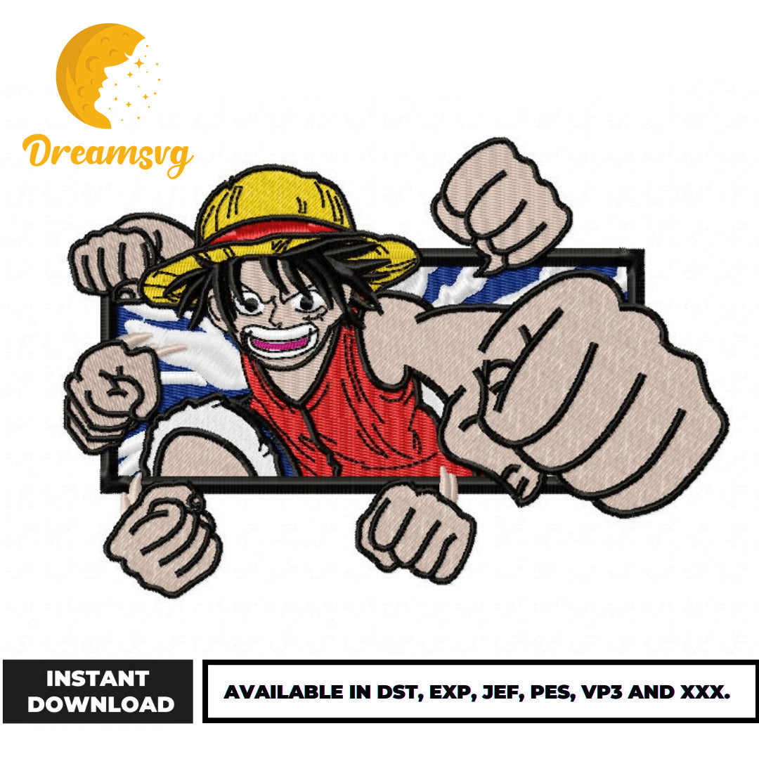 Luffy punch embroidery design