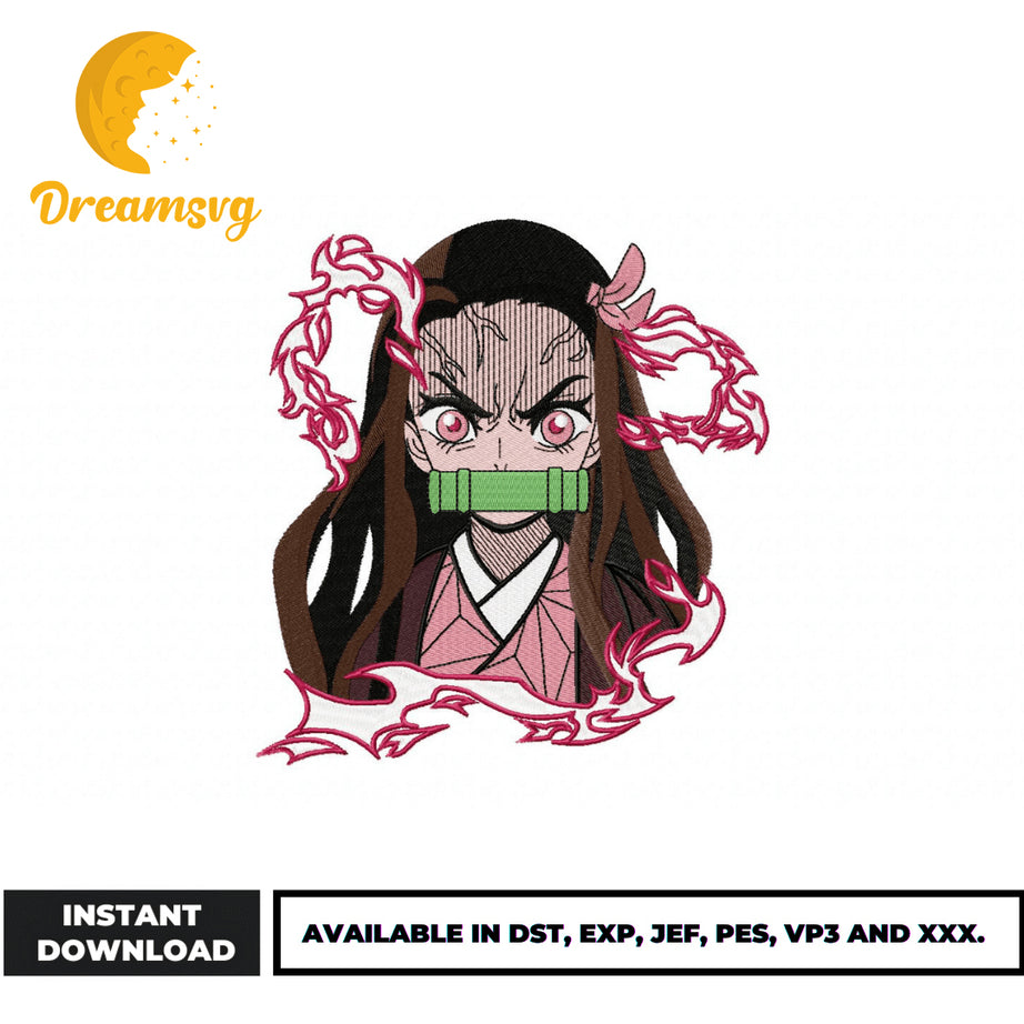 Nezuko demon face embroidery design