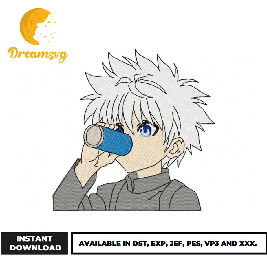 Killua drinking embroidery design