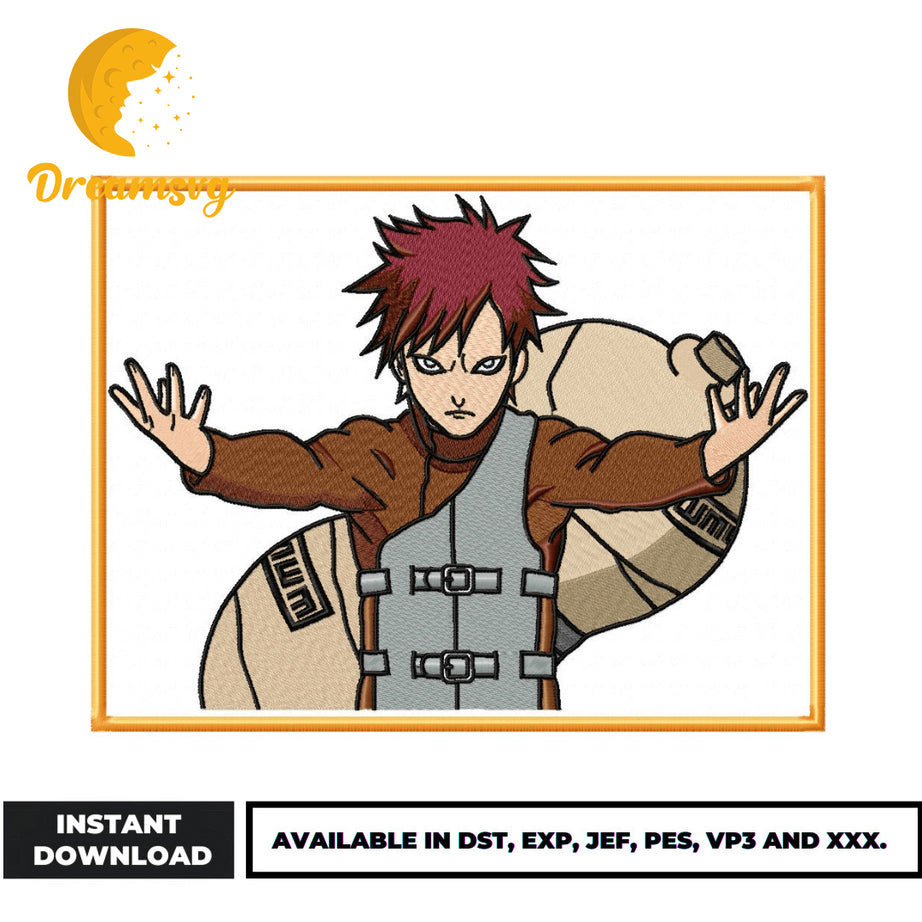 Gaara embroidery design, anime embroidery