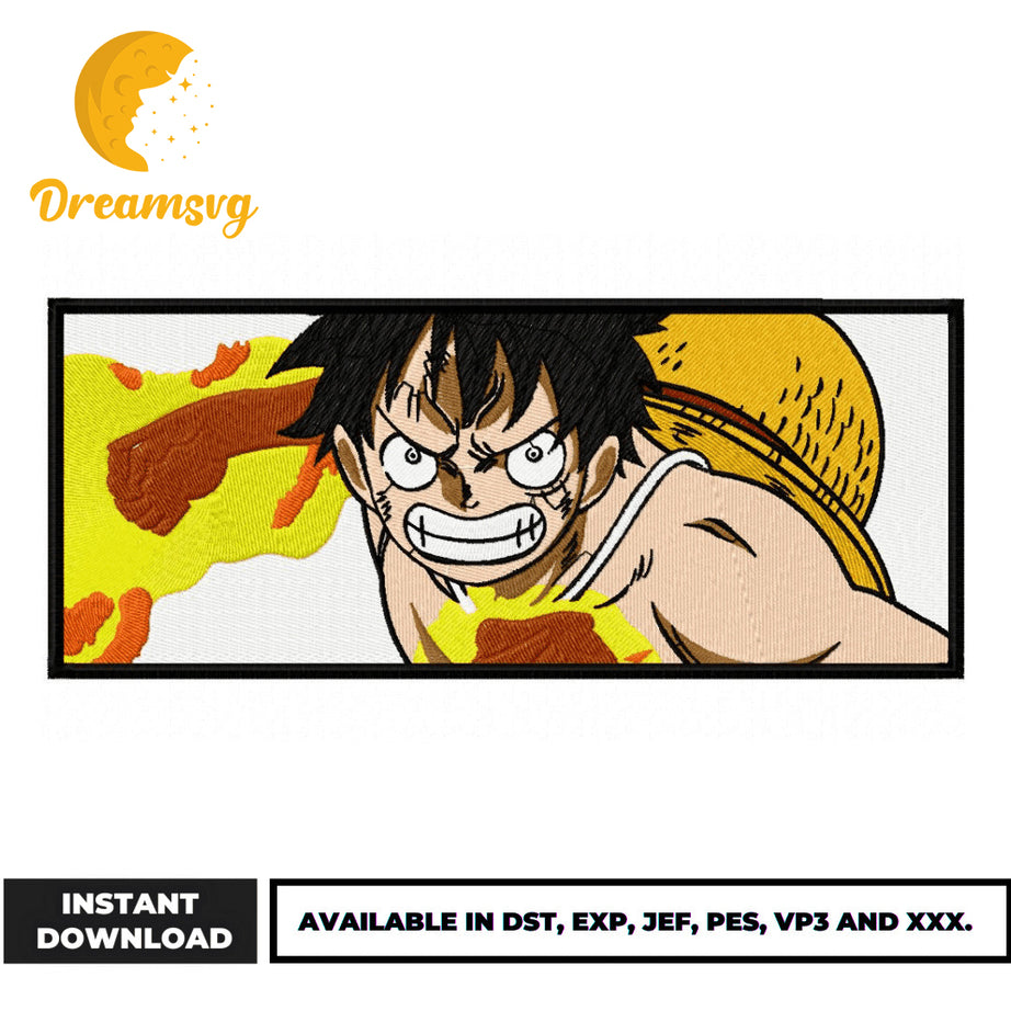 Luffy hand fire embroidery design, One Piece embroidery