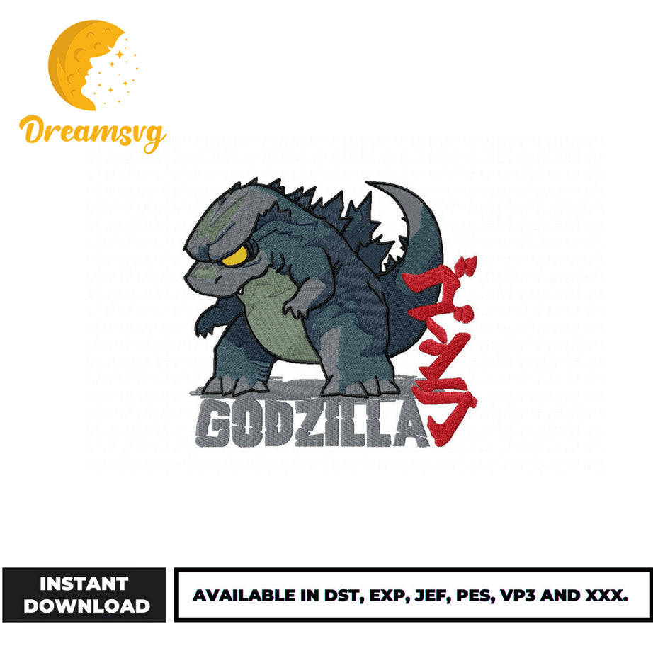 Godzilla chibi embroidery design