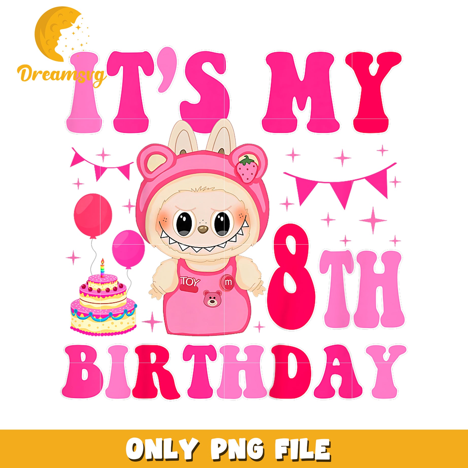 8th Birthday Celebration, Cute PNG File, Fun Party Decor