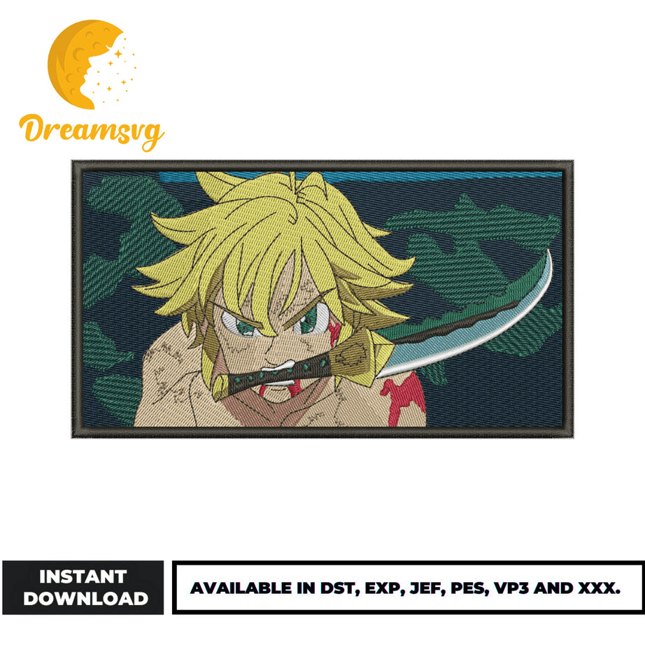 Meliodas with sword embroidery design