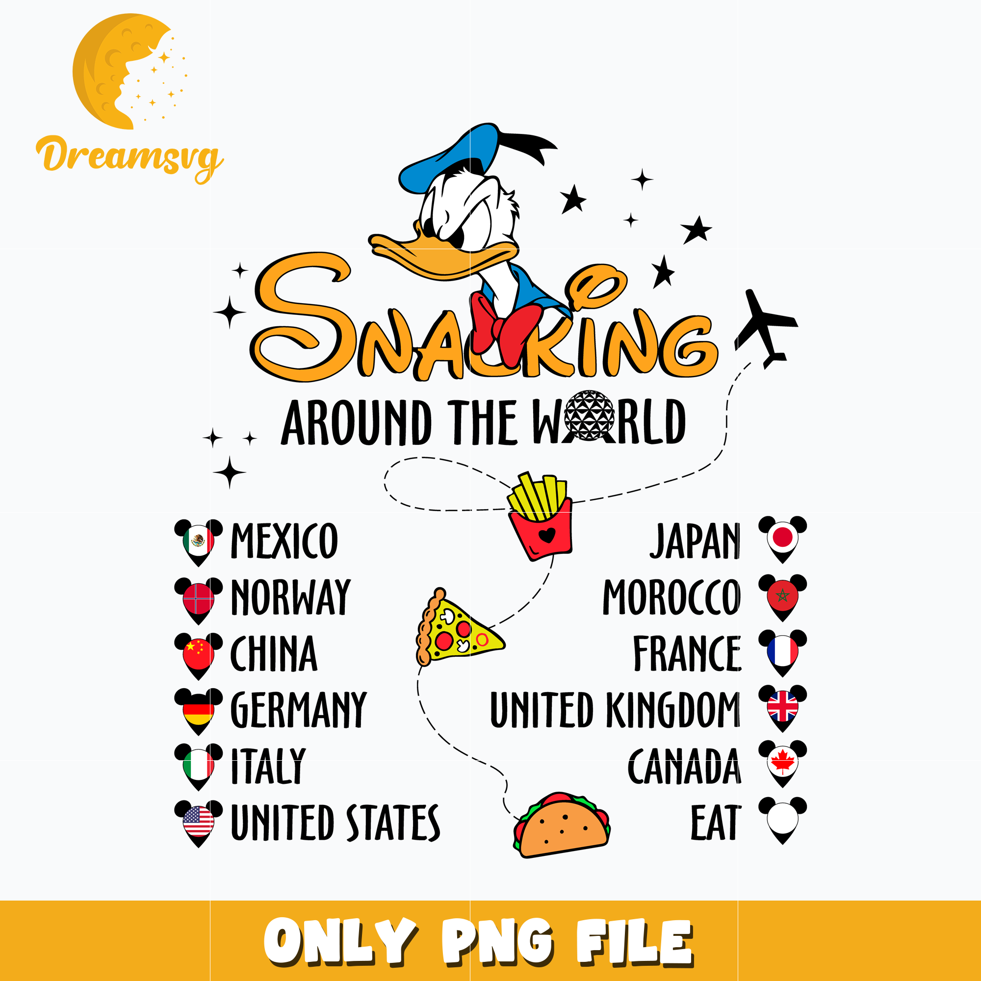 Snacking Around The World Trip Donald duck png – DreamSVG Store