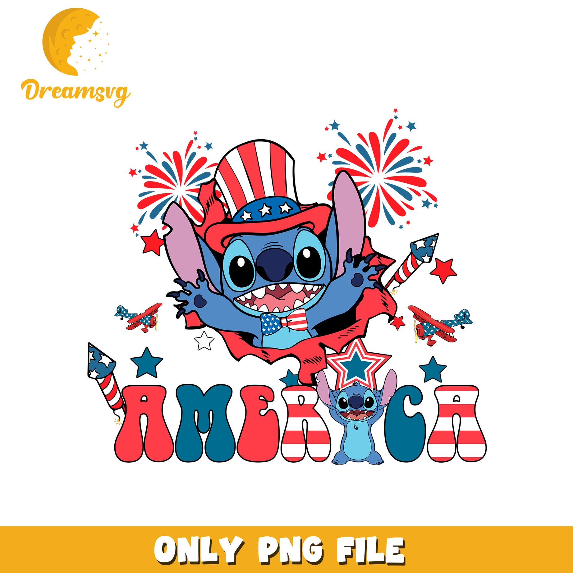 4th of July America Stitch design png