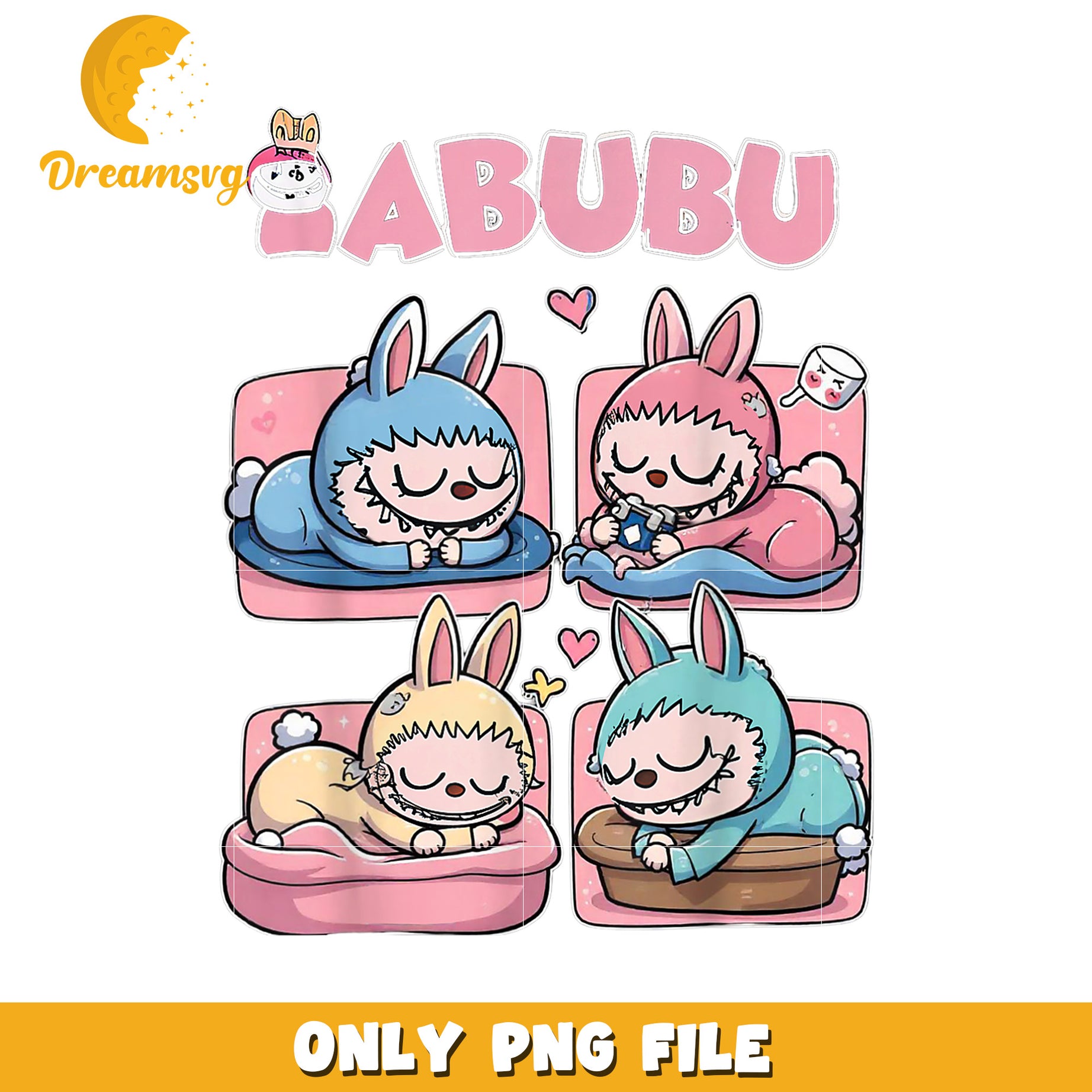Abubu Bunny PNG, Cute Sleeping Bunnies, Kawaii Cartoon Clipart